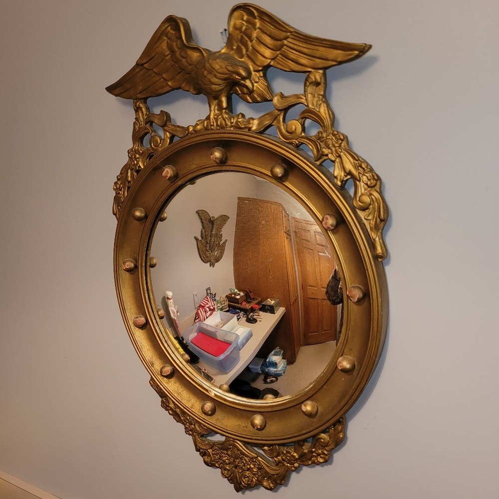 Vintage Wooden Framed Convex Mirror